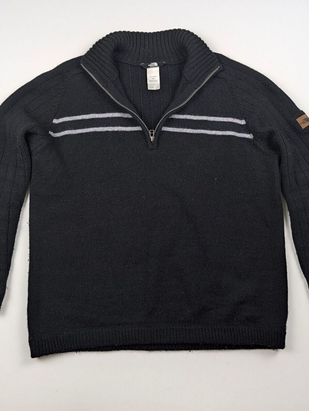 Vintage The North Face 100% Wool Sweater Mens L Black 1/4 Zip Gorpcore Y2K